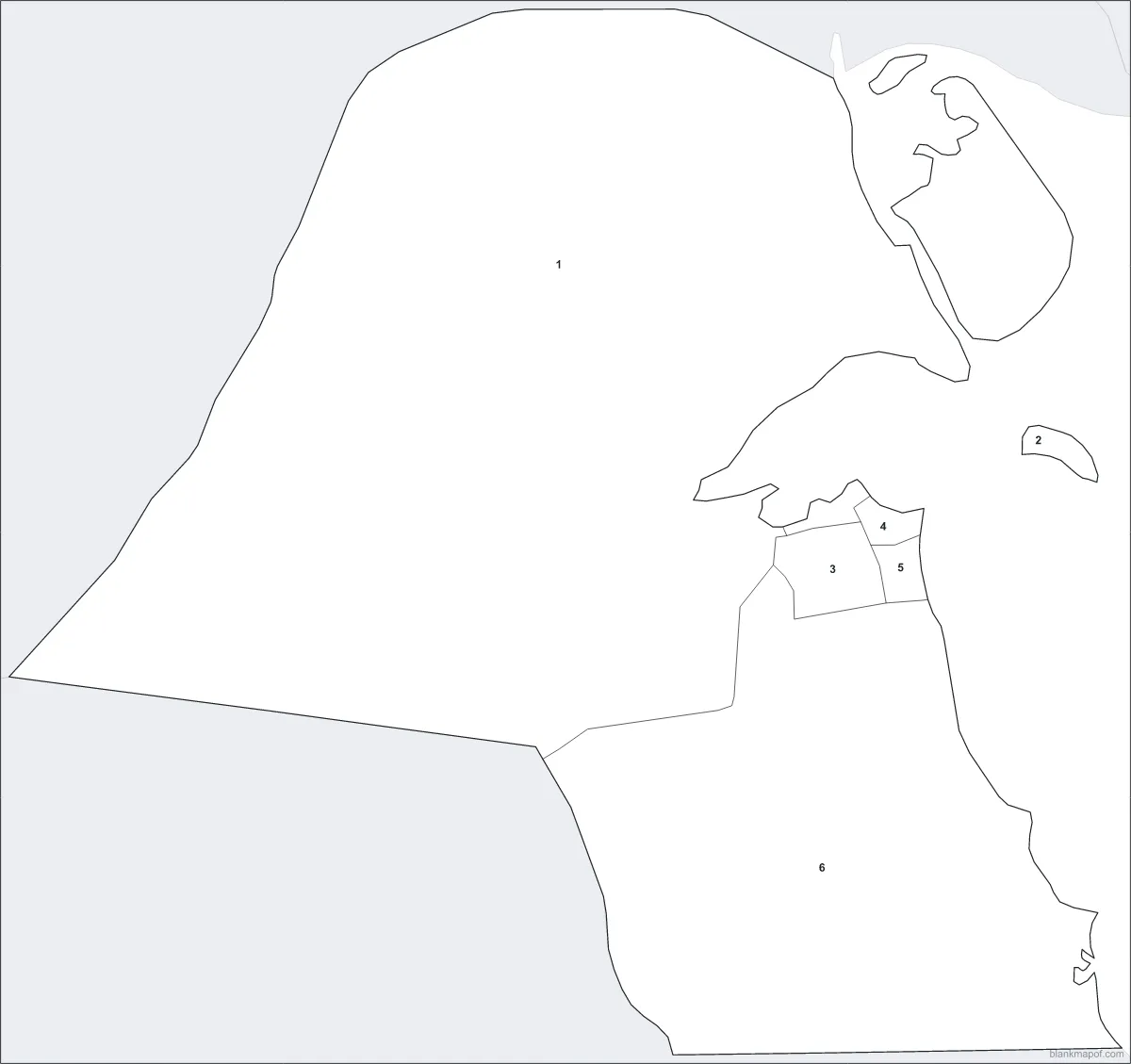 Blank map of Kuwait, numbered