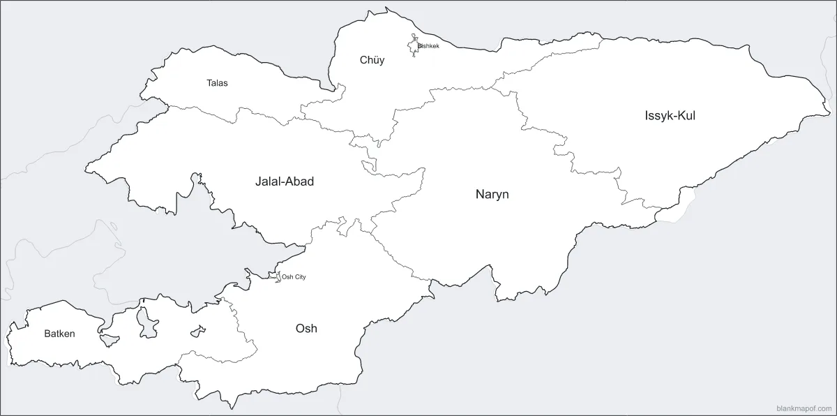 Blank map of Kyrgyzstan, labeled