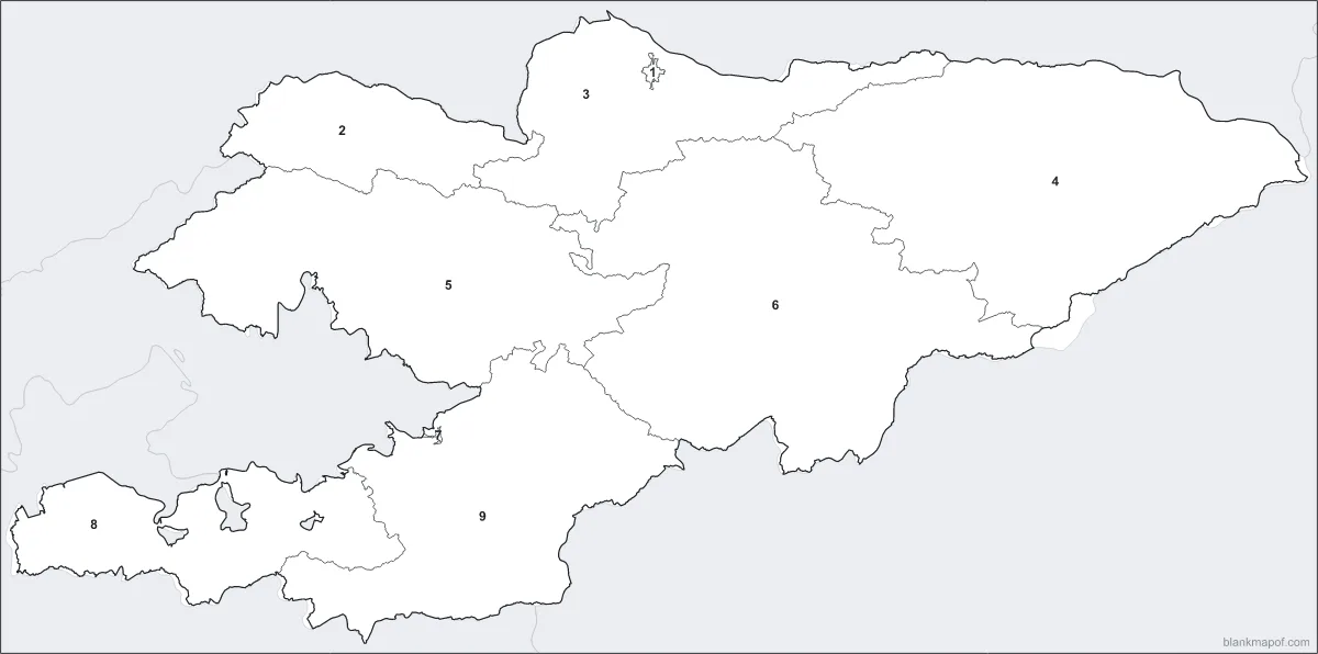 Blank map of Kyrgyzstan, numbered