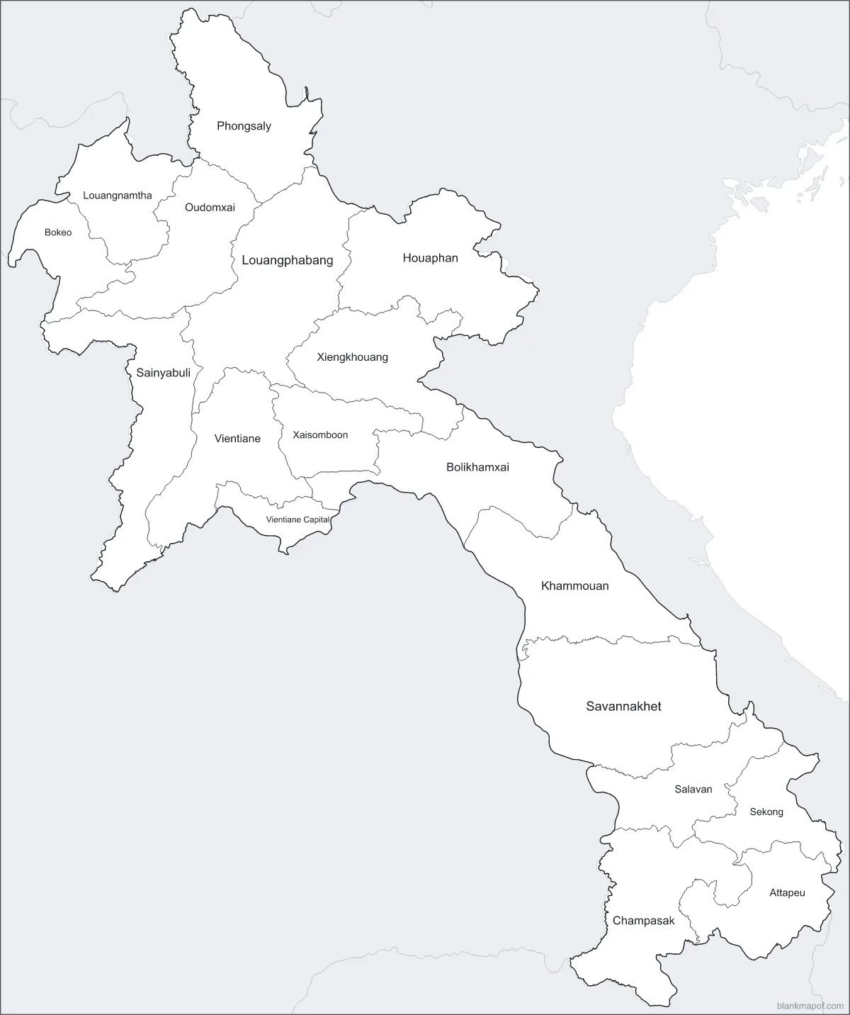 Blank map of Laos, labeled