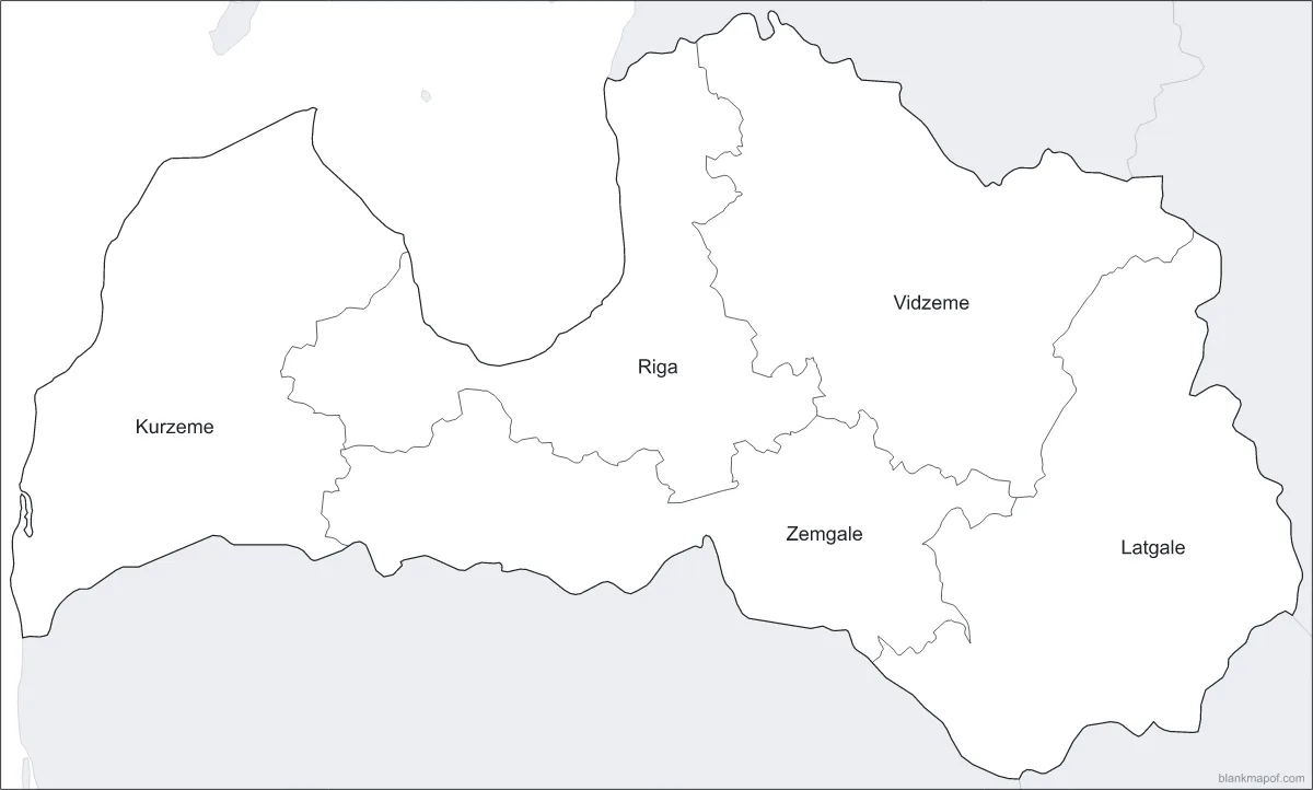 Blank map of Latvia, labeled