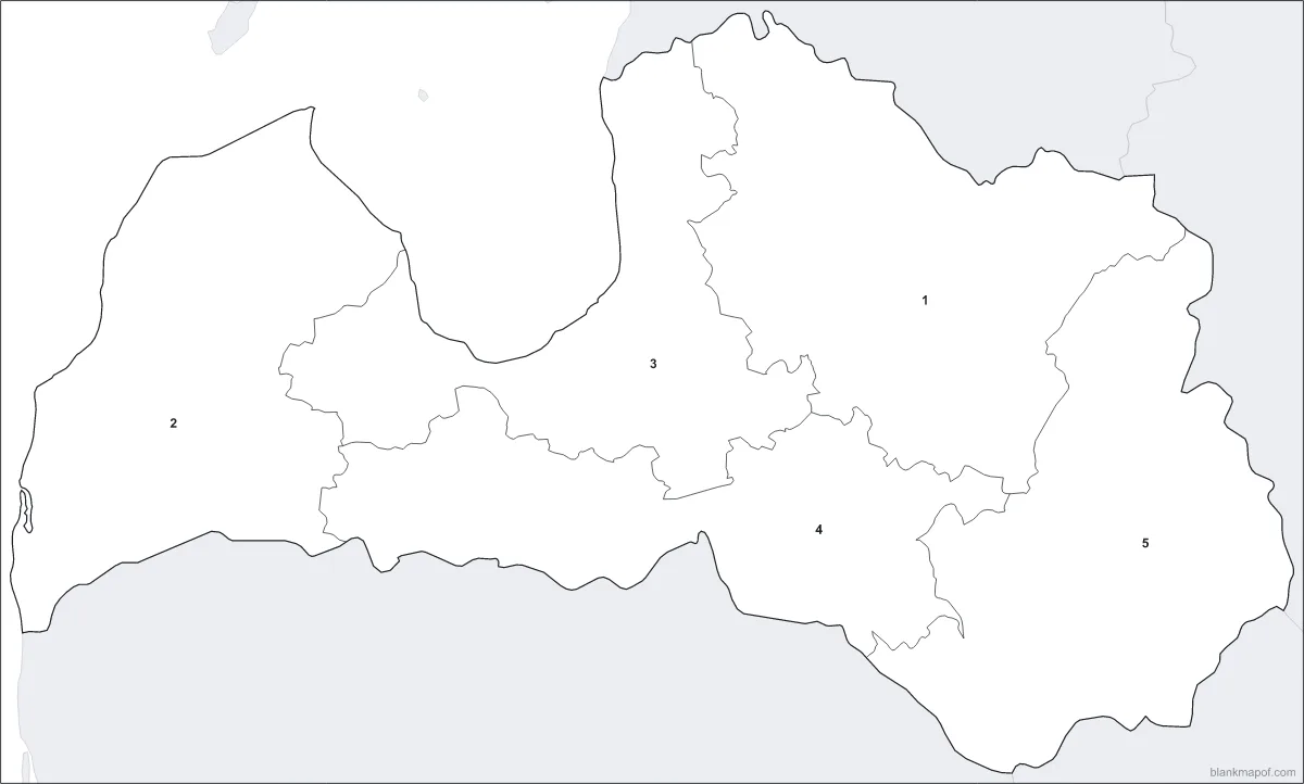 Blank map of Latvia, numbered