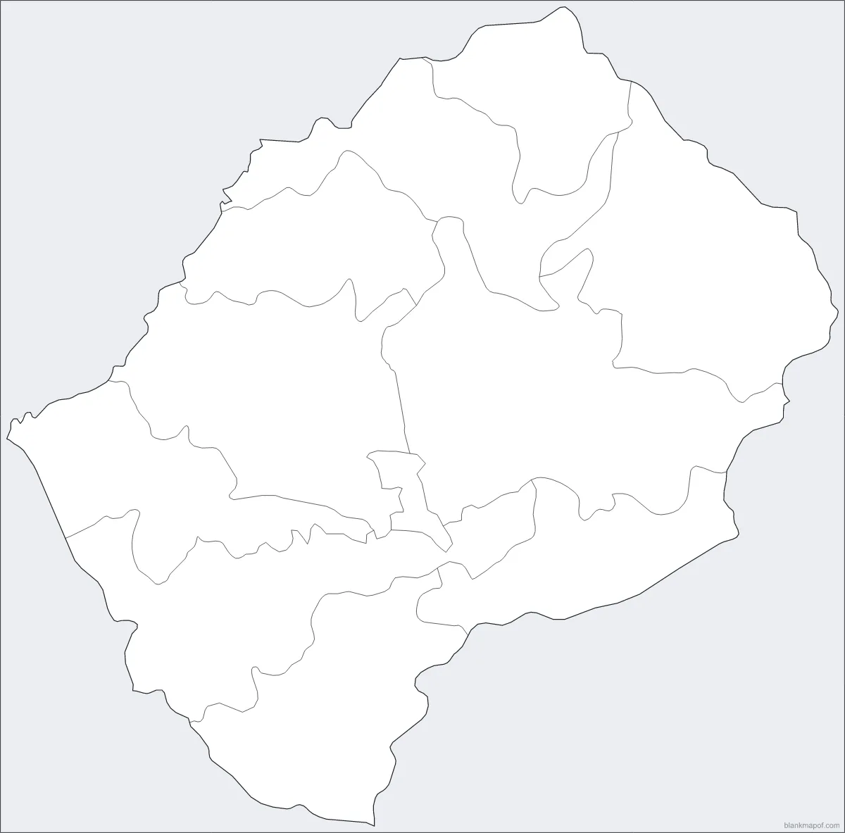 Blank map of Lesotho, with borders