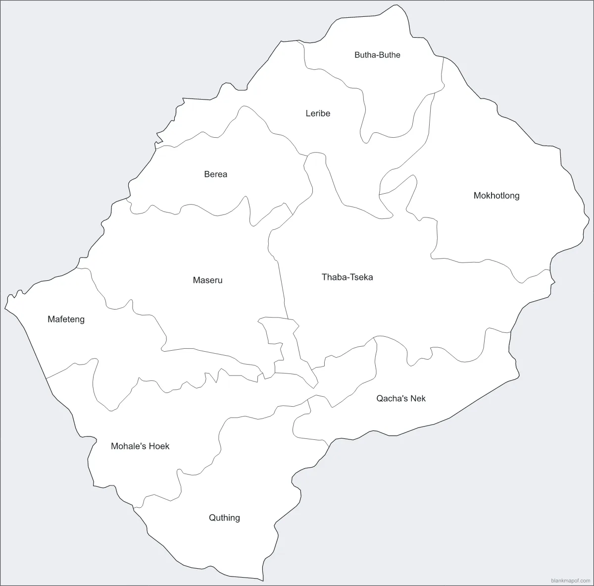 Blank map of Lesotho, labeled