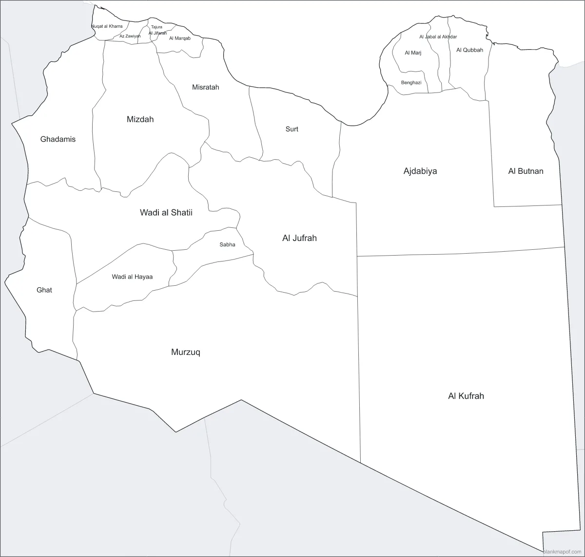 Blank map of Libya, labeled