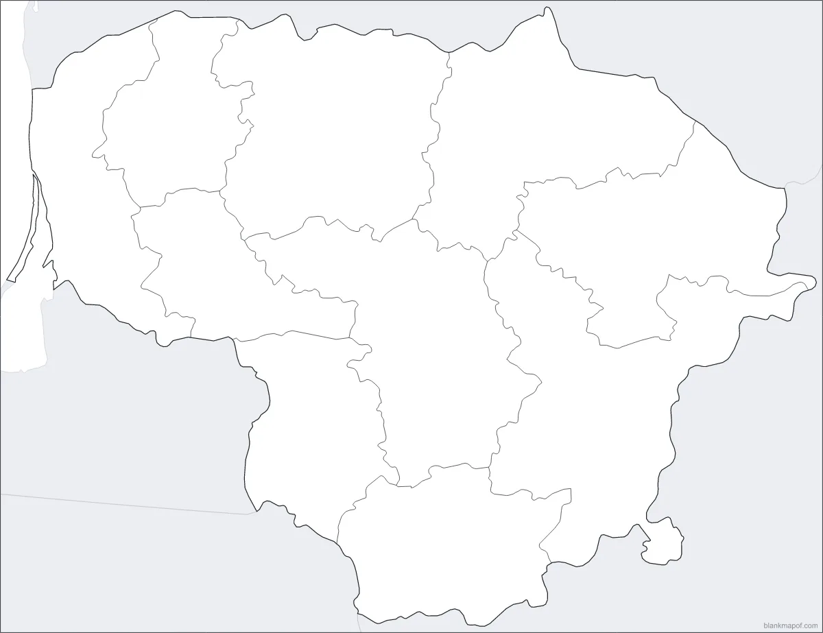 Blank map of Lithuania, with borders