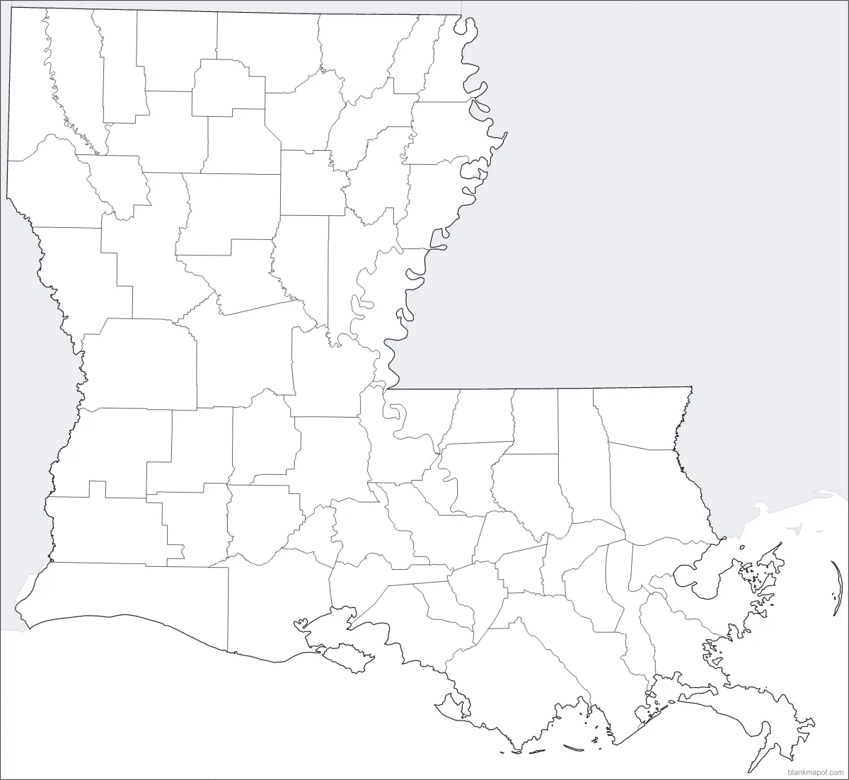Blank map of Louisiana, with borders