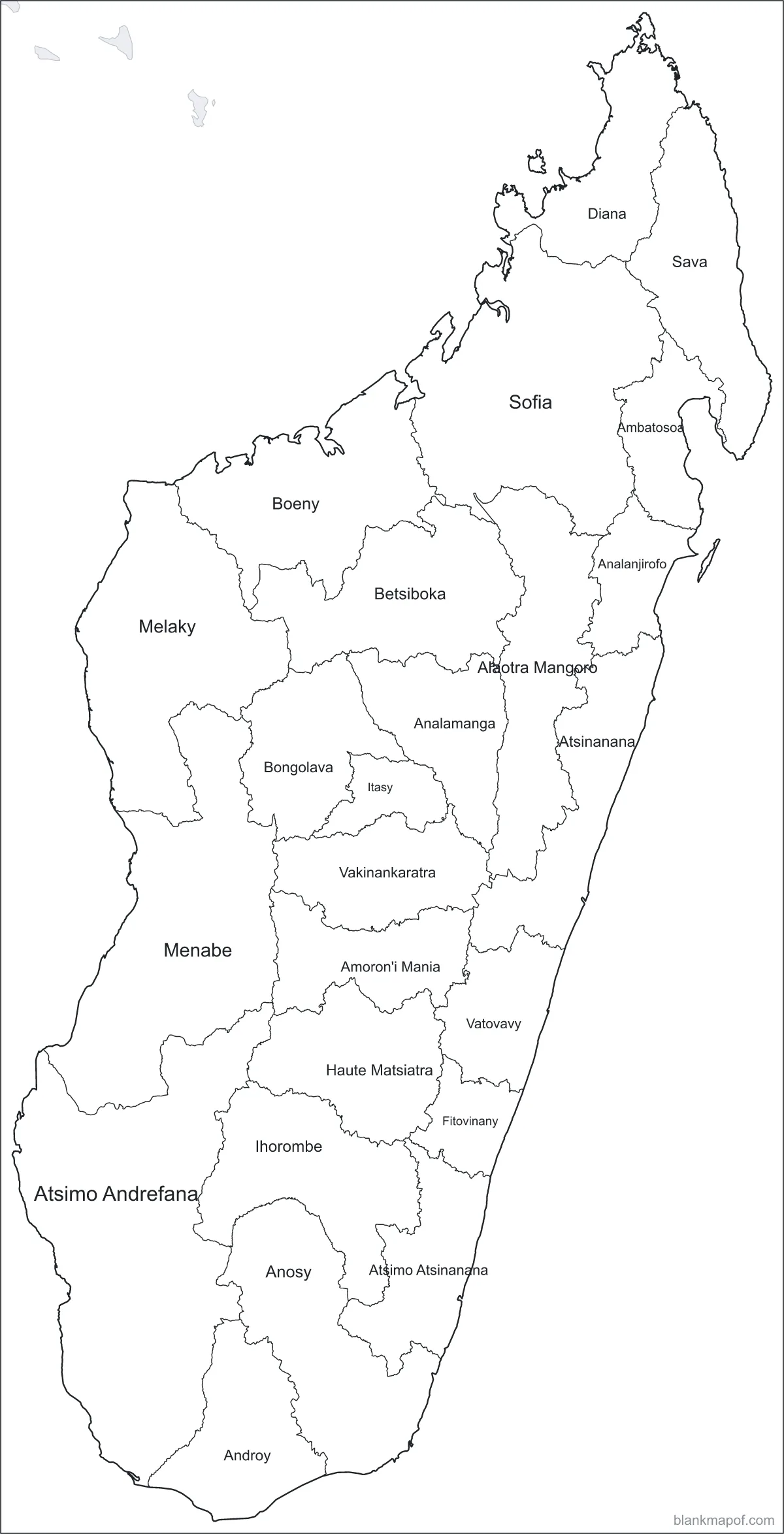 Blank map of Madagascar, labeled