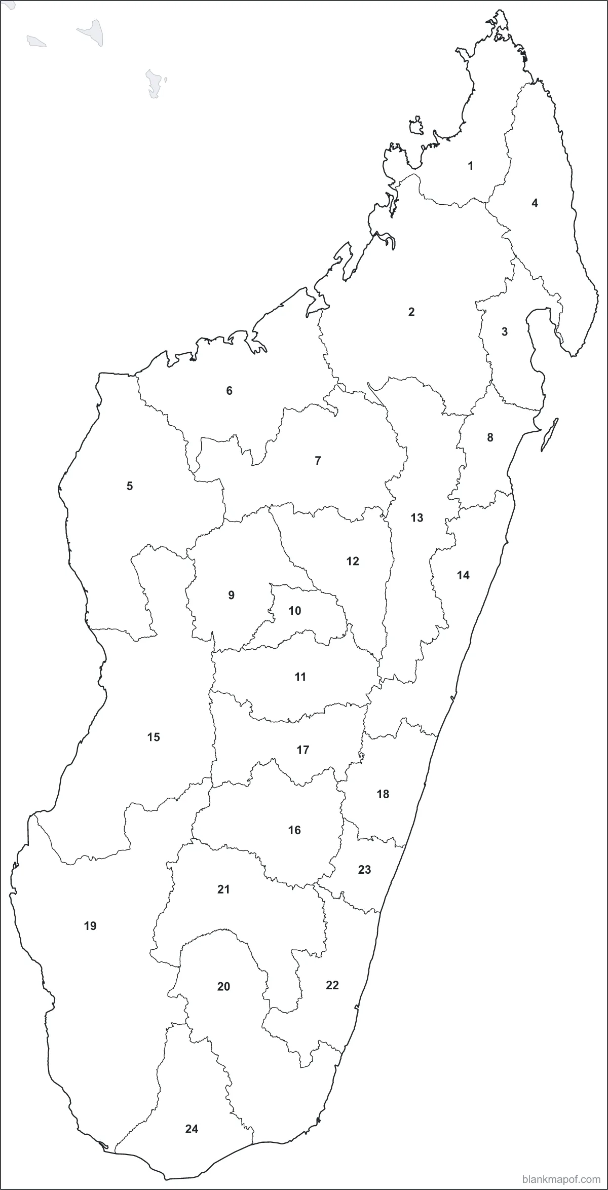 Blank map of Madagascar, numbered
