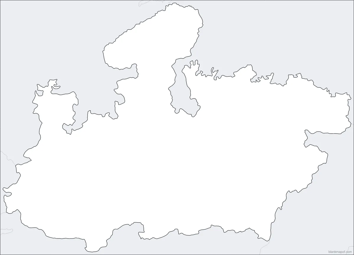 Blank map of Madhya Pradesh, with lat/long grid