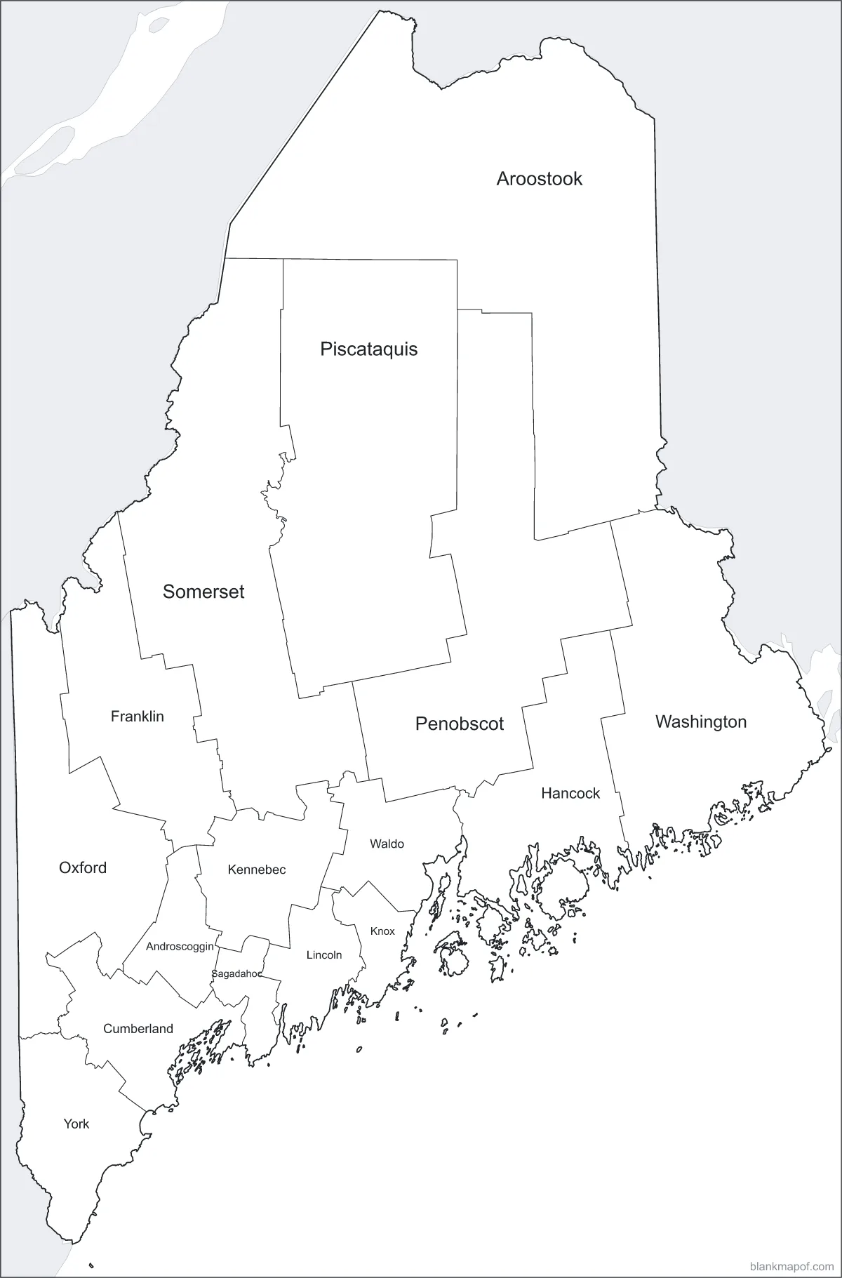 Blank map of Maine, labeled