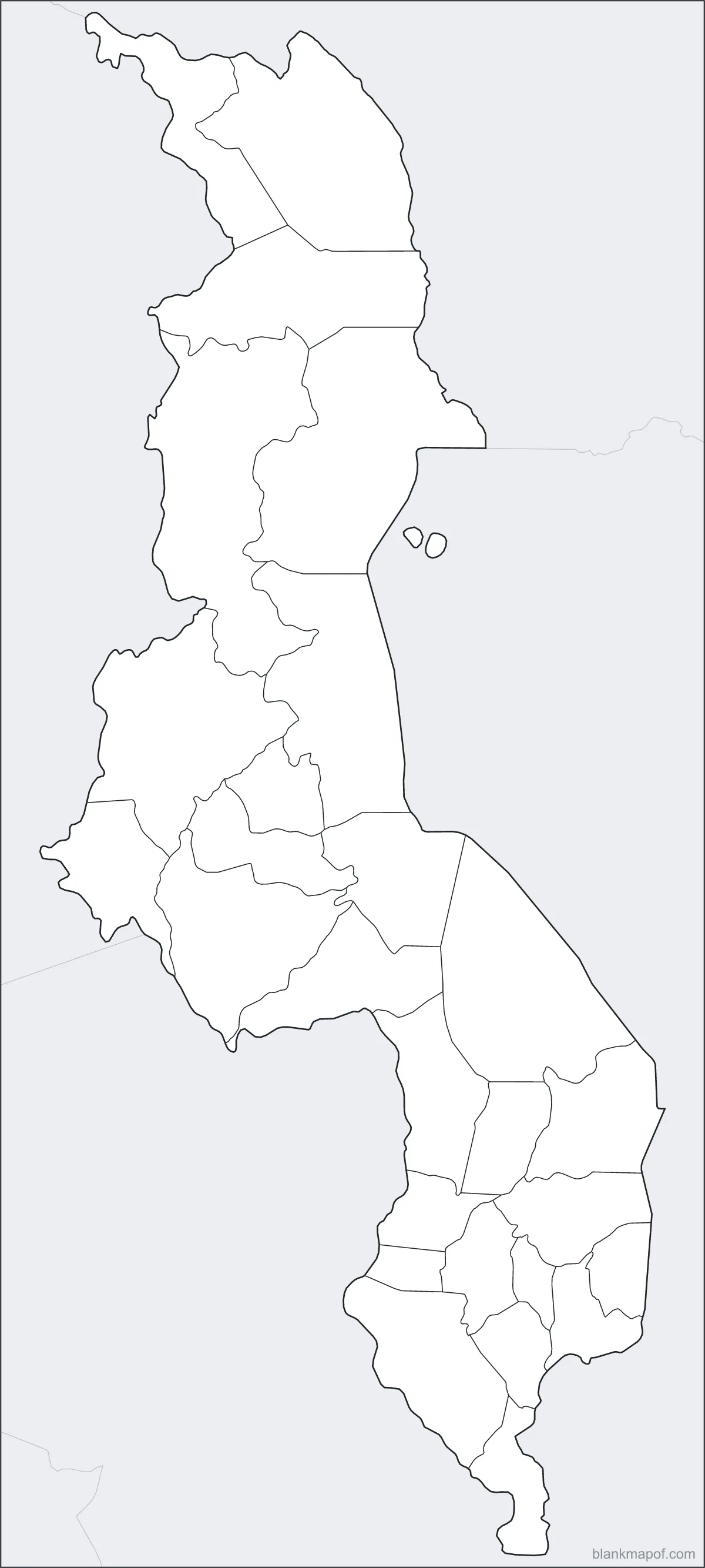 Blank map of Malawi, with borders