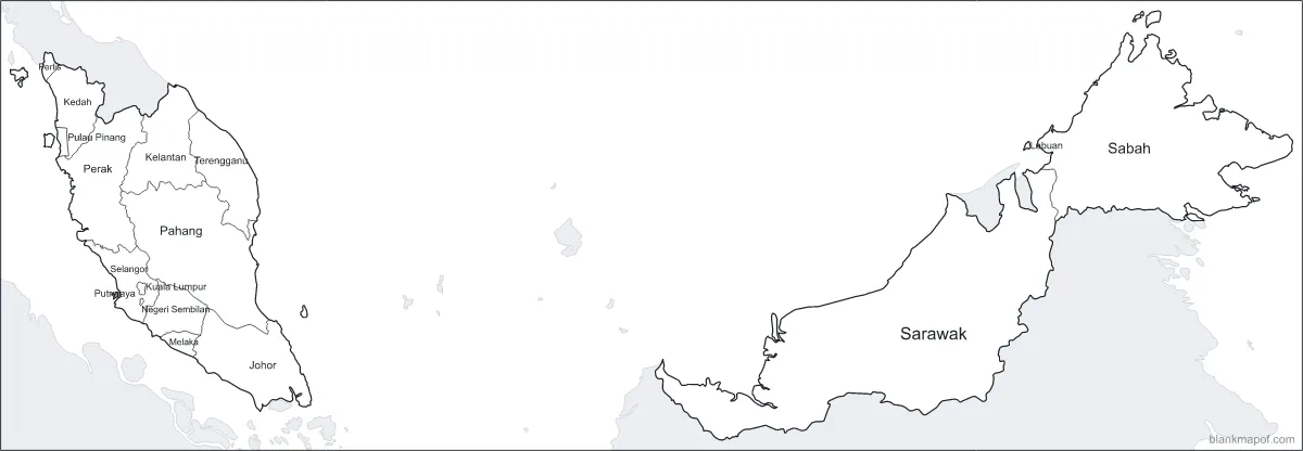 Blank map of Malaysia, labeled