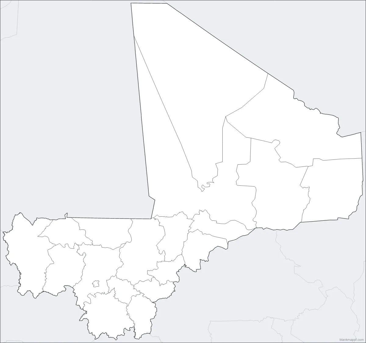 Blank map of Mali, with borders