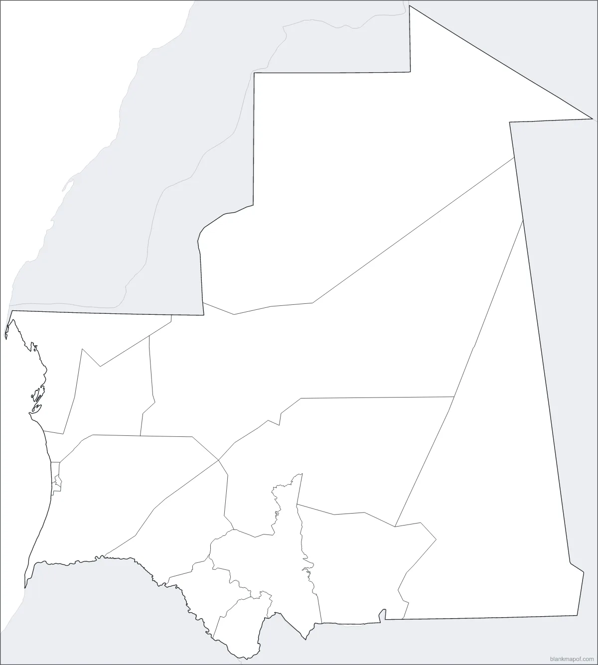 Blank map of Mauritania, with borders