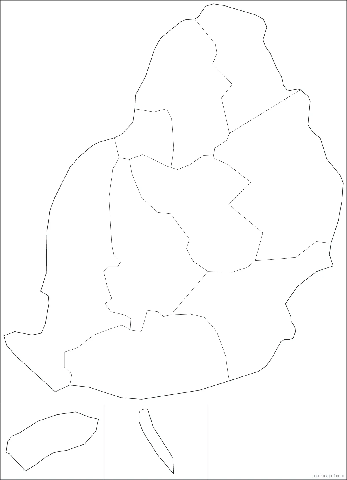 Blank map of Mauritius, with borders