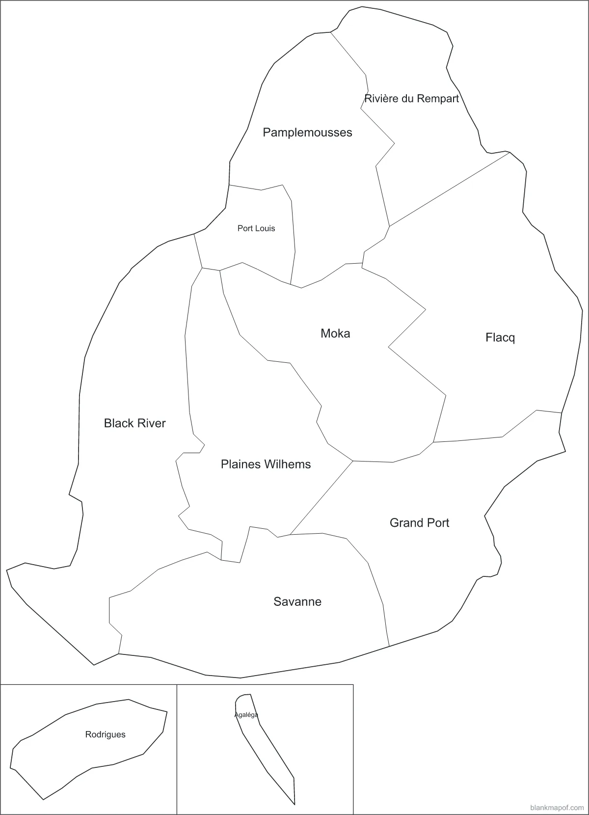 Blank map of Mauritius, labeled