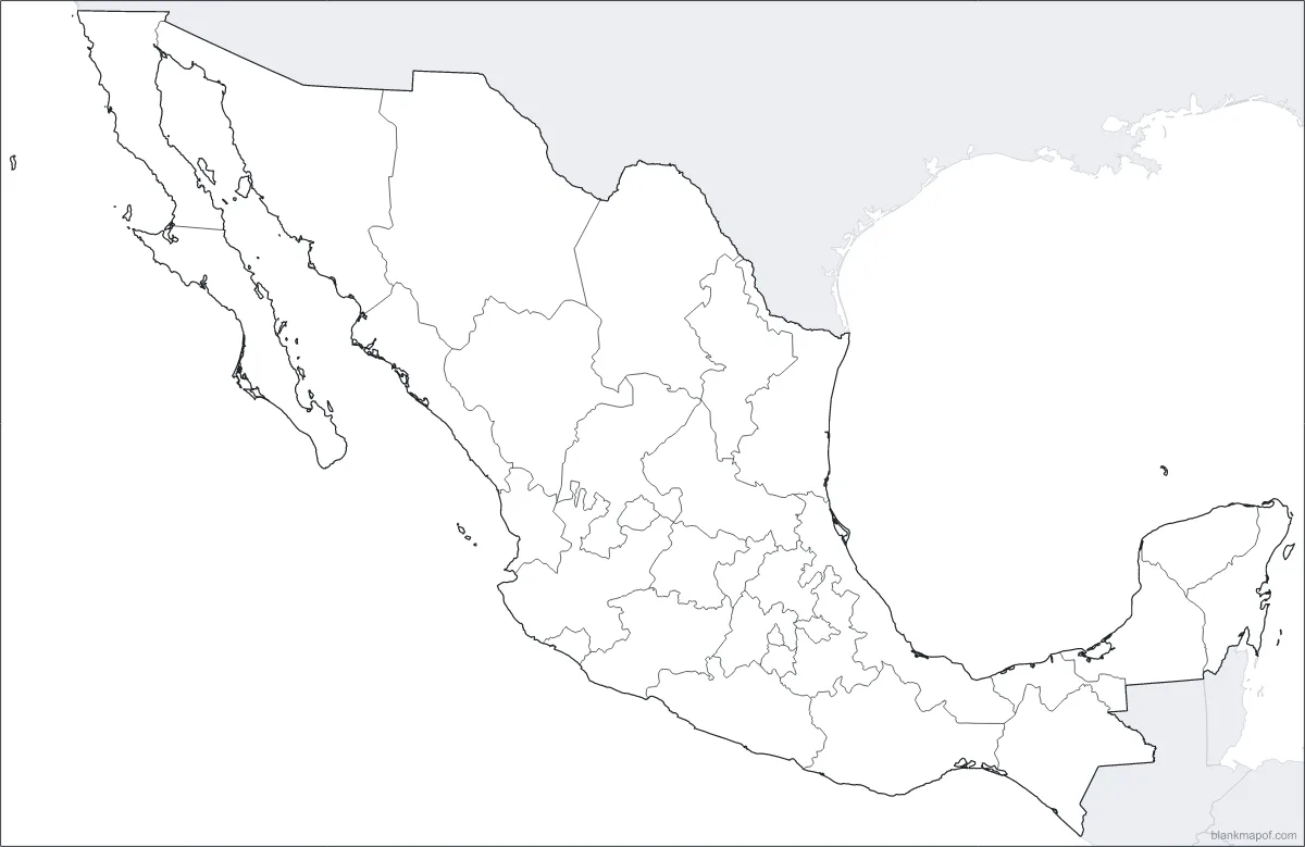 Blank map of Mexico, with borders