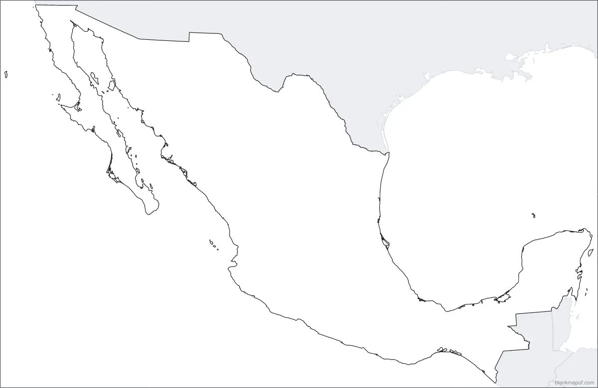 Blank map of Mexico, outline