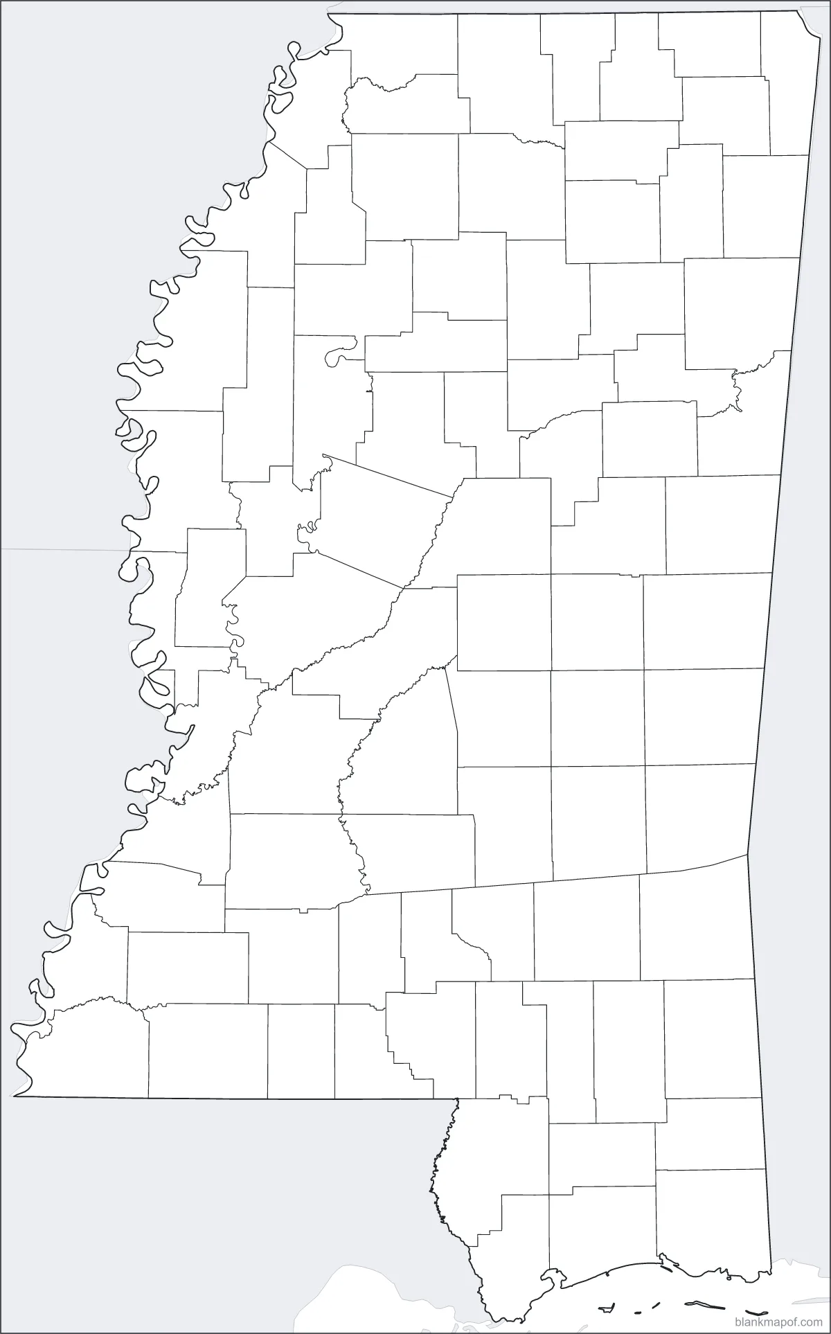 Blank map of Mississippi