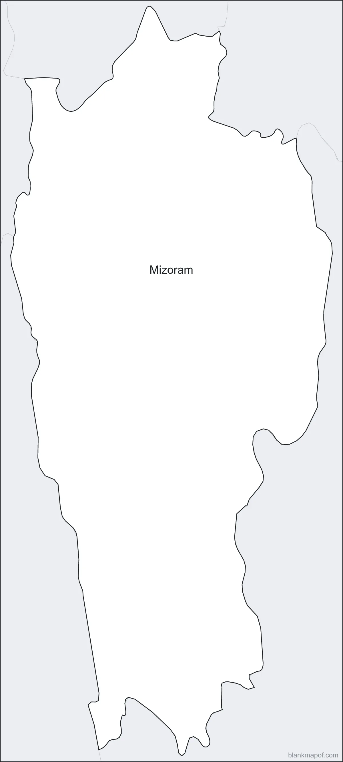 Blank map of Mizoram, labeled