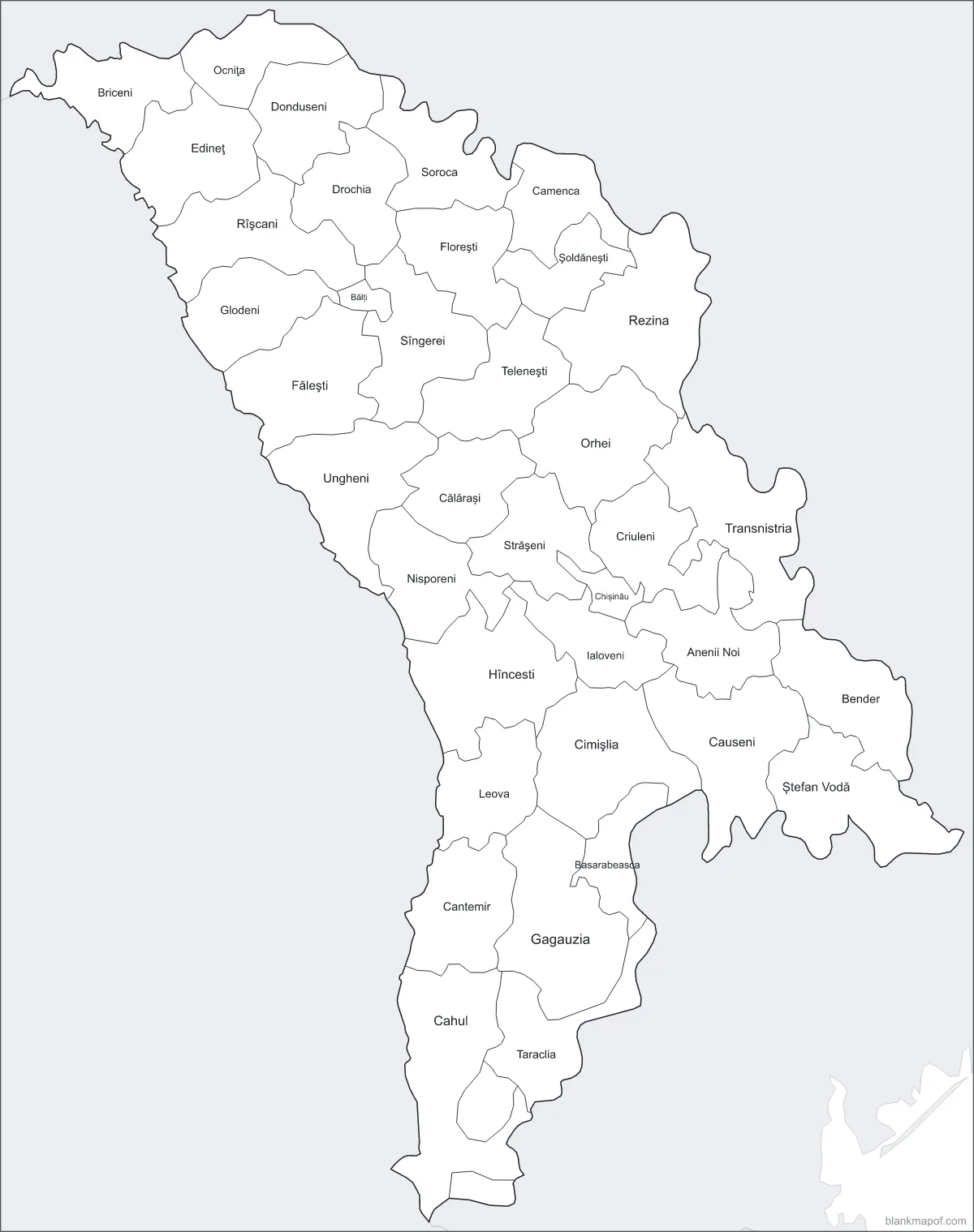 Blank map of Moldova, labeled