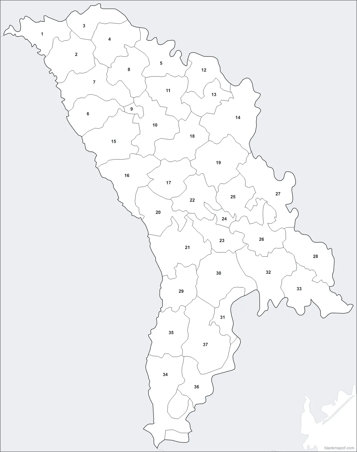 Blank map of Moldova, numbered