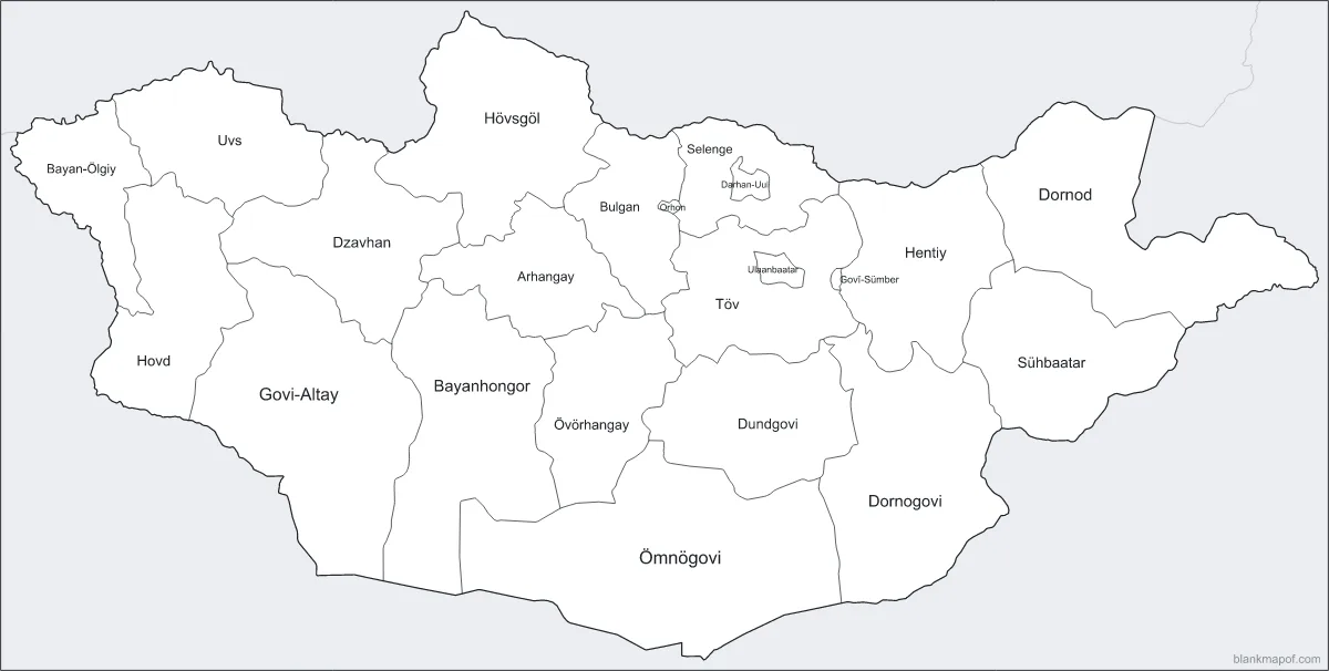 Blank map of Mongolia, labeled