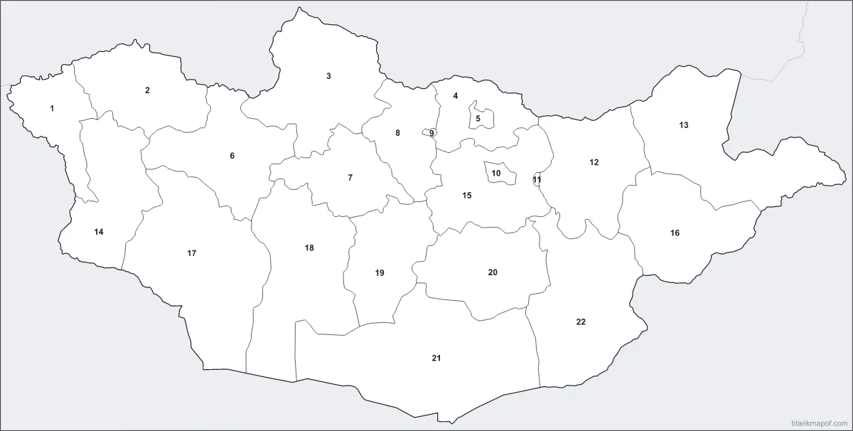 Blank map of Mongolia, numbered