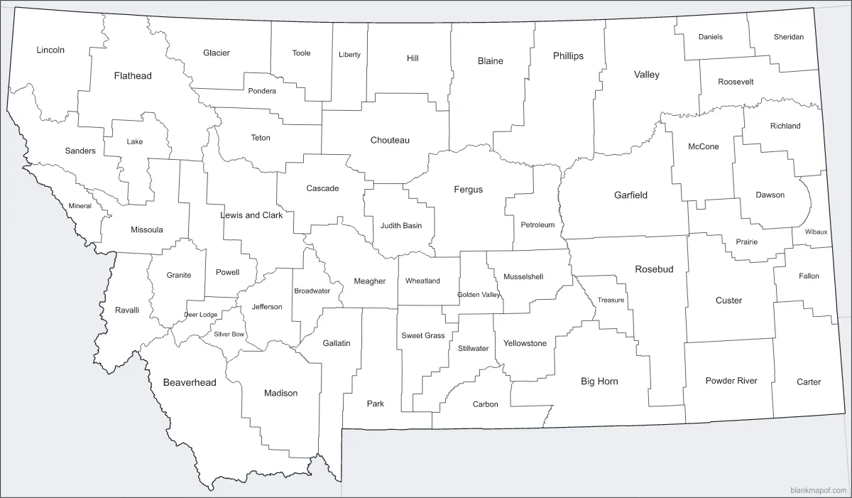 Blank map of Montana, labeled