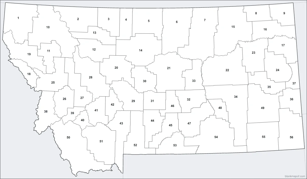 Blank map of Montana, numbered