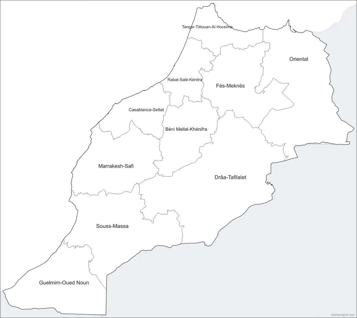 Blank map of Morocco, labeled