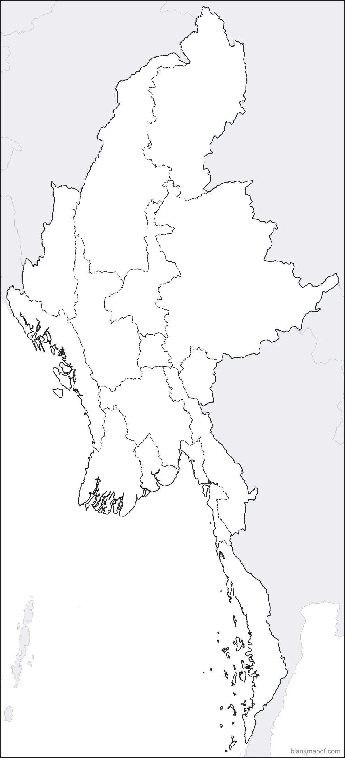 Blank map of Myanmar, with borders