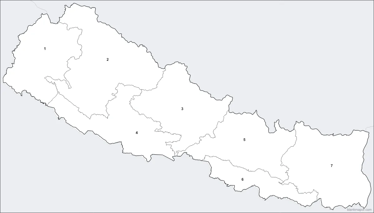 Blank map of Nepal, numbered