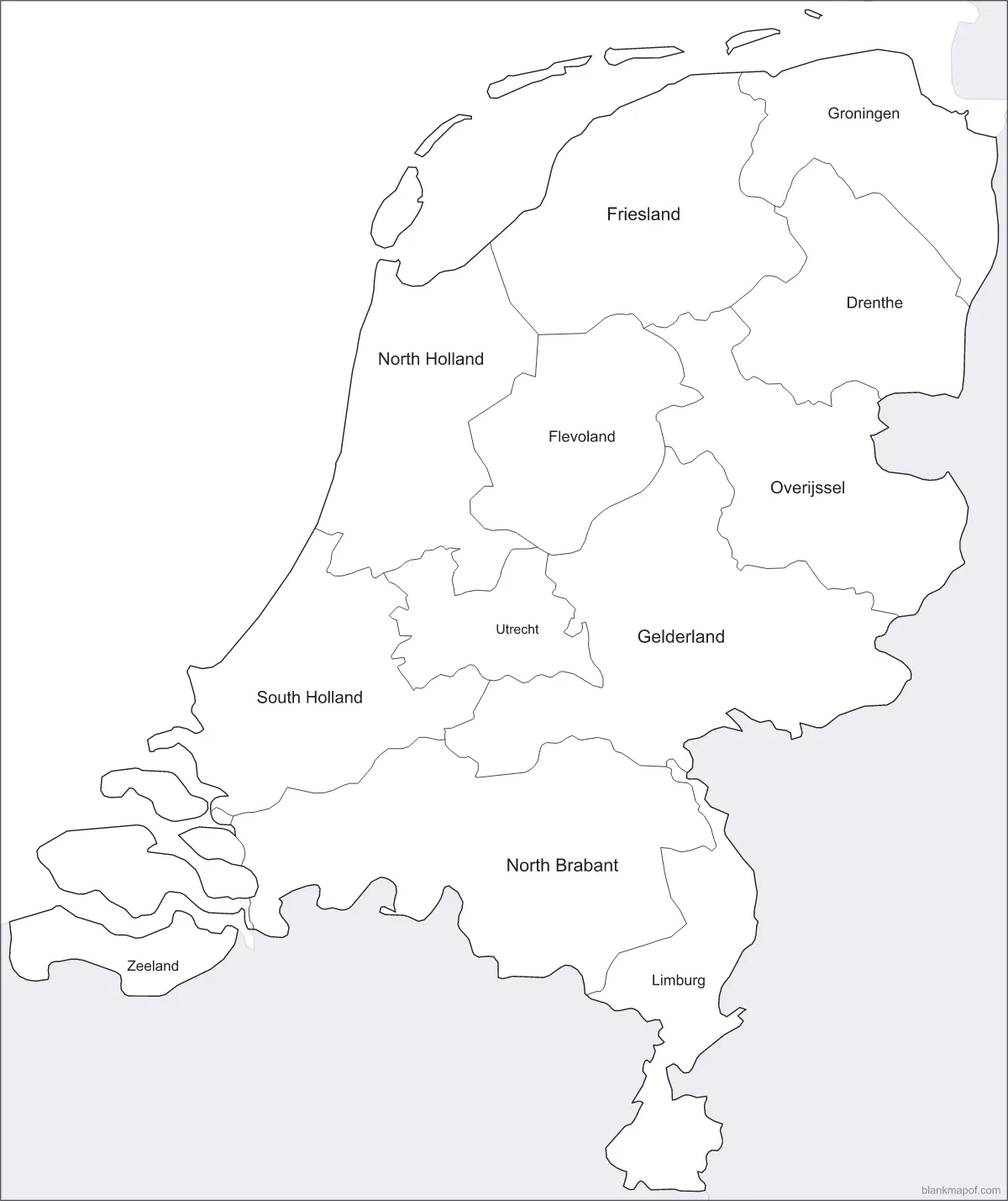 Blank map of the Netherlands, labeled