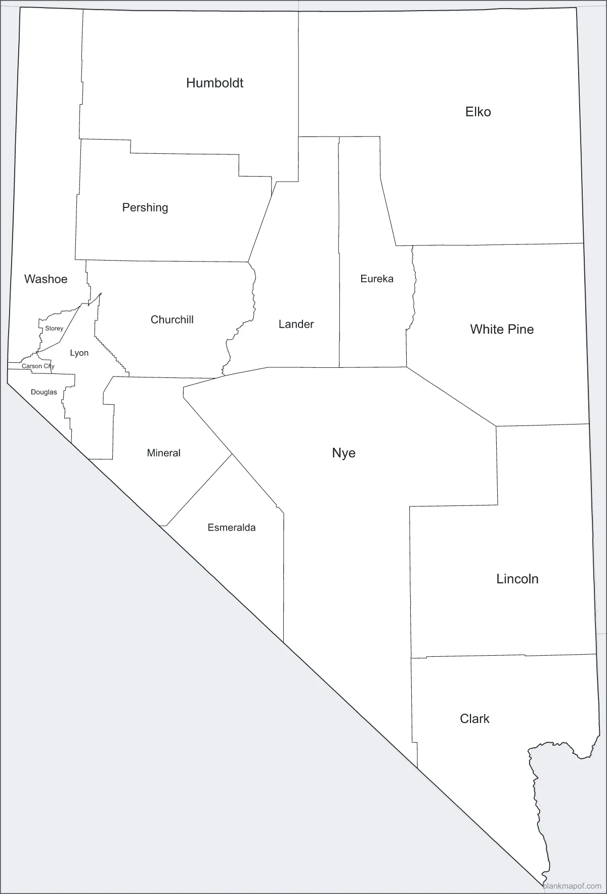 Blank map of Nevada, labeled