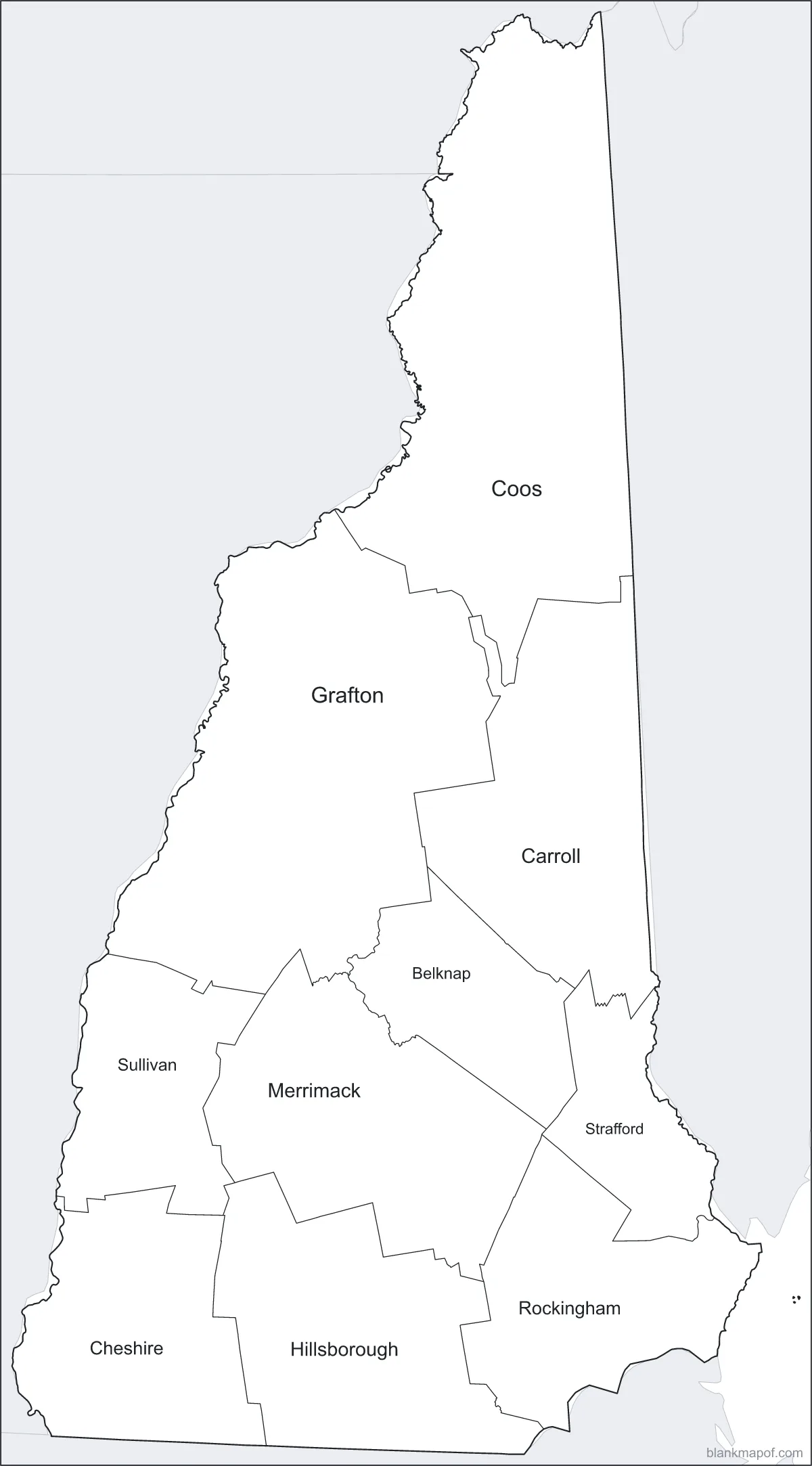 Blank map of New Hampshire, labeled