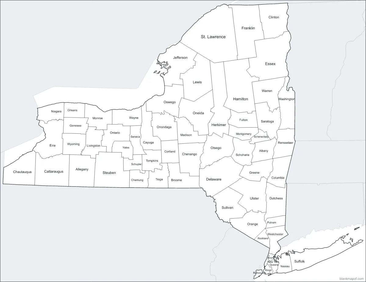 Blank map of New York, labeled