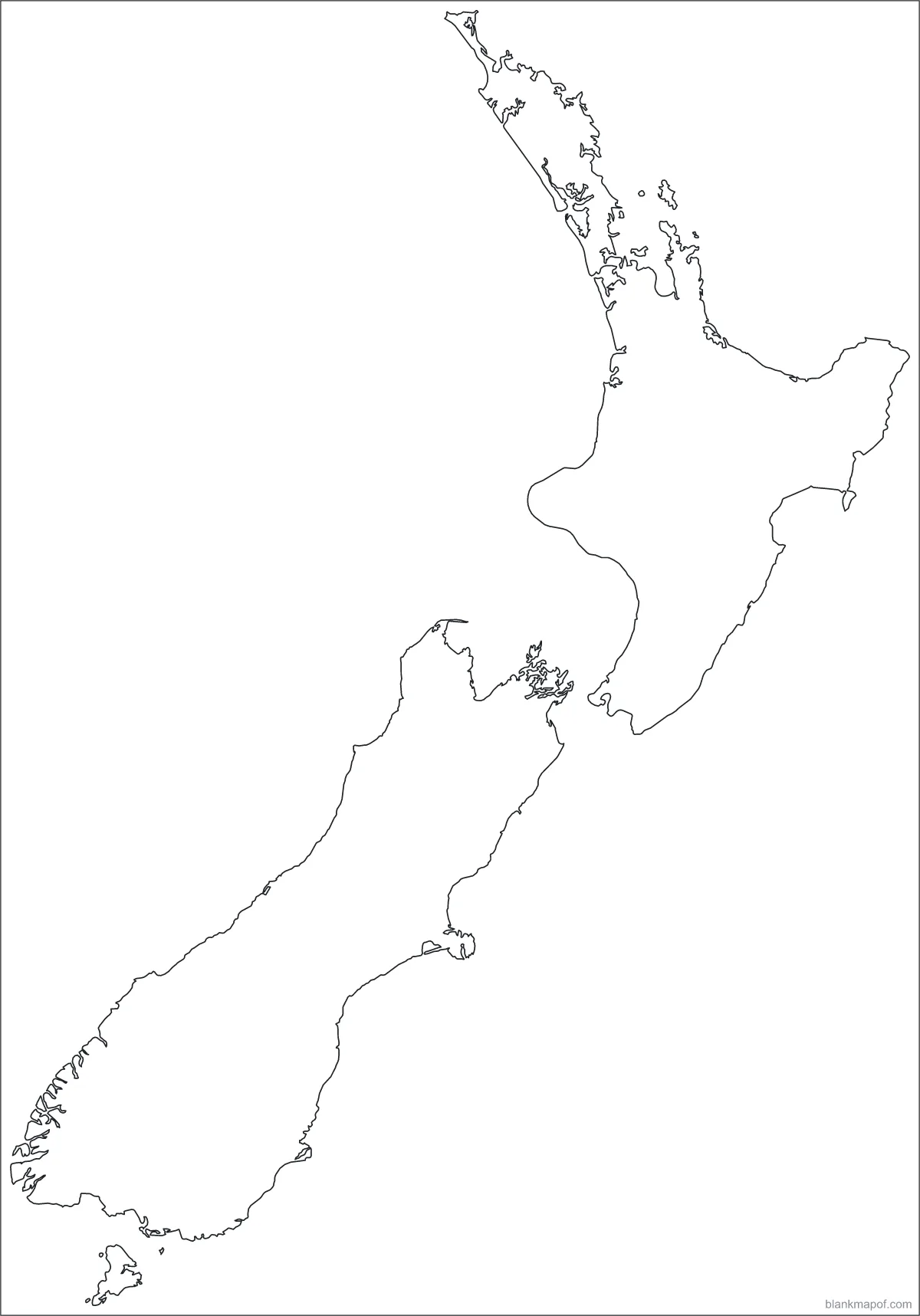 Blank map of New Zealand, outline
