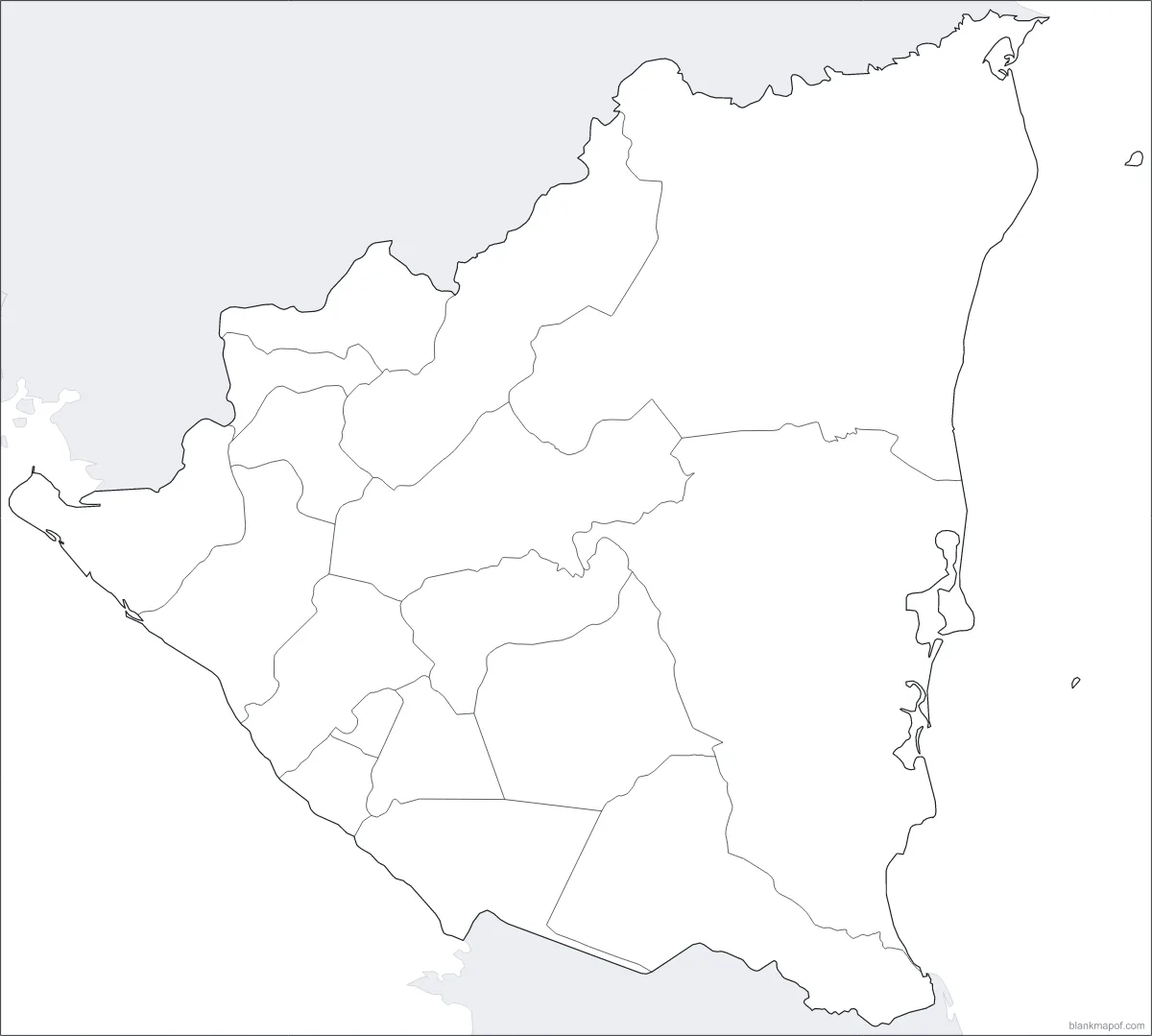 Blank map of Nicaragua, with borders