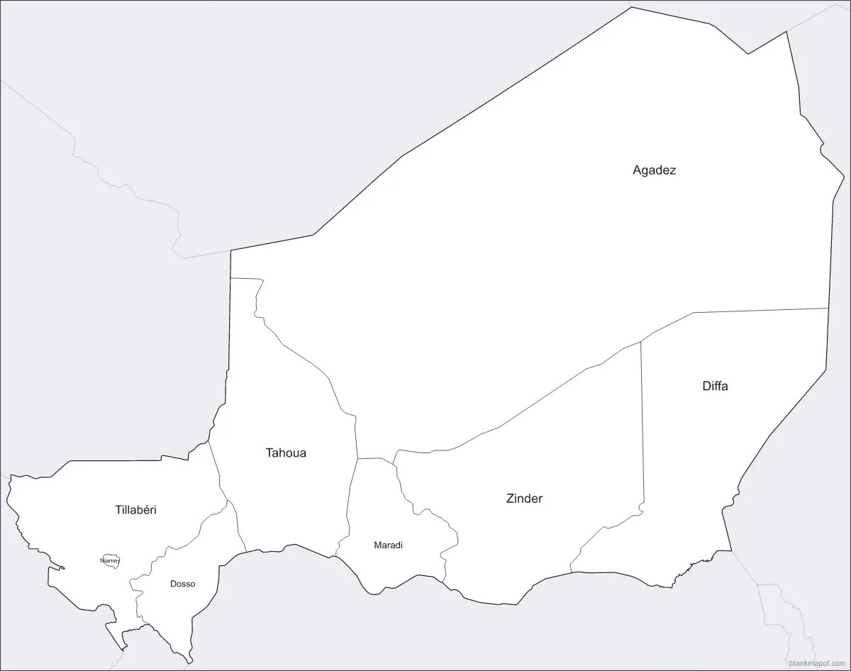 Blank map of Niger, labeled
