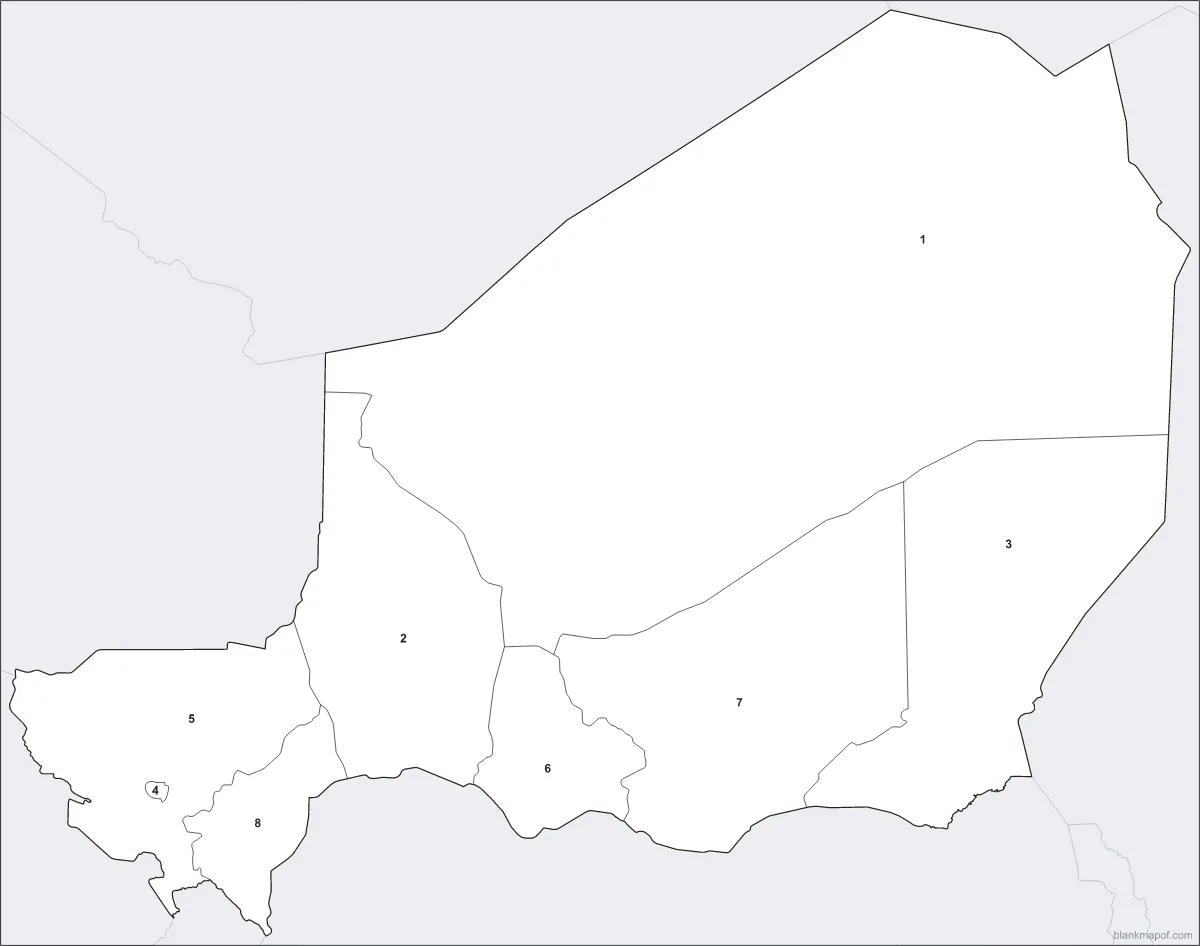 Blank map of Niger, numbered