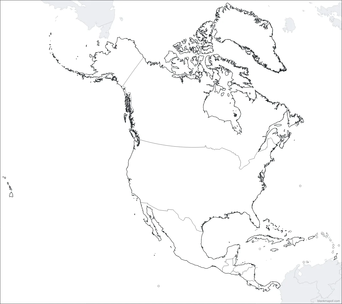Blank map of North America