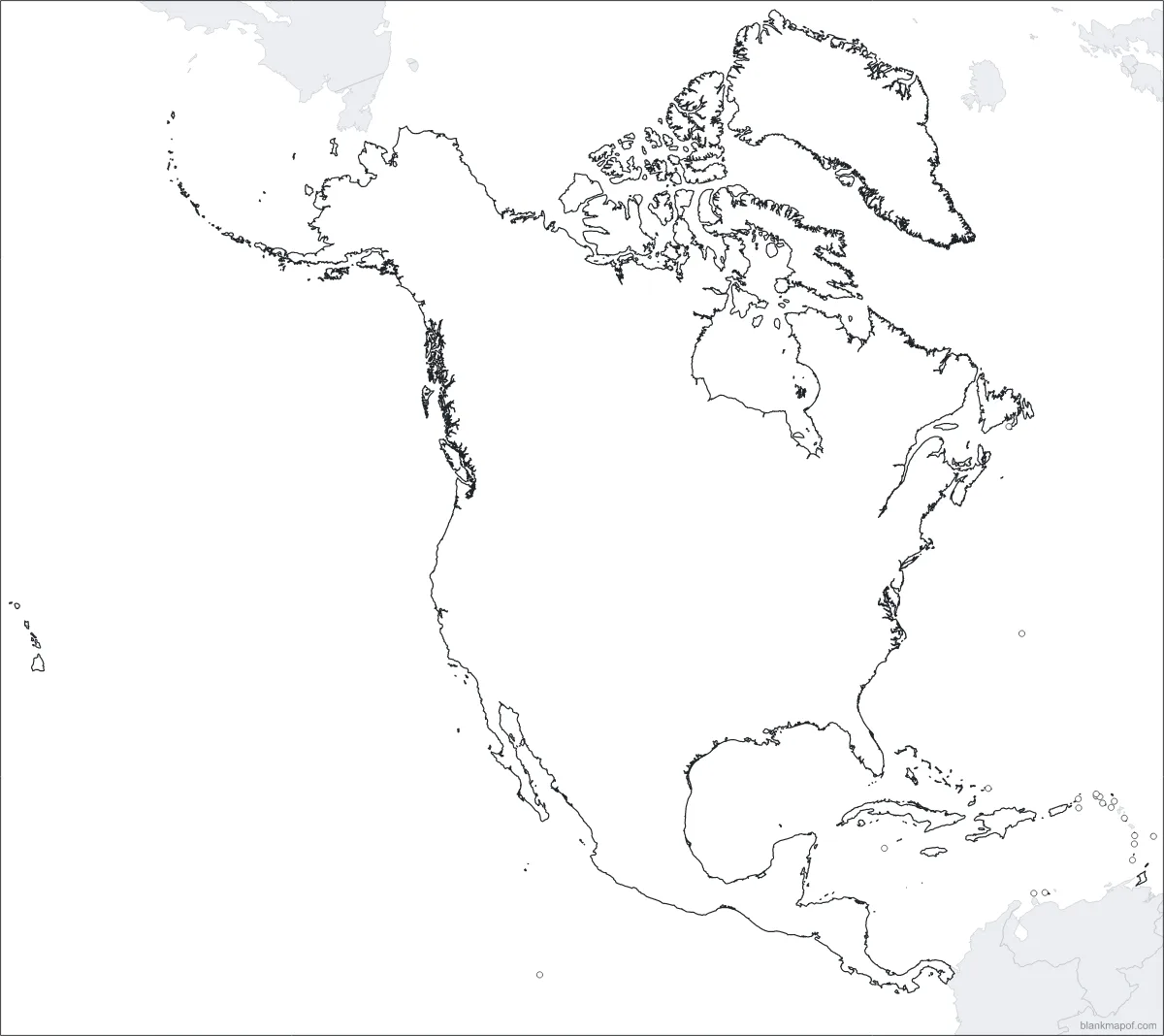 Blank map of North America, outline