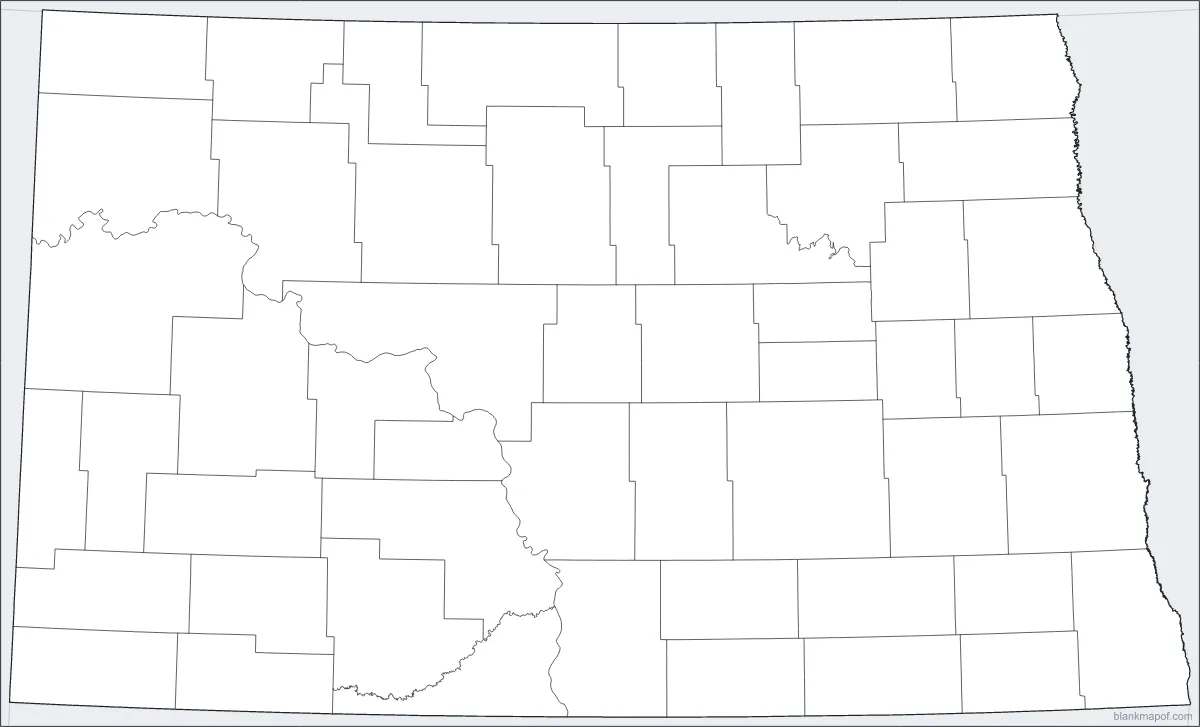 Blank map of North Dakota, with borders