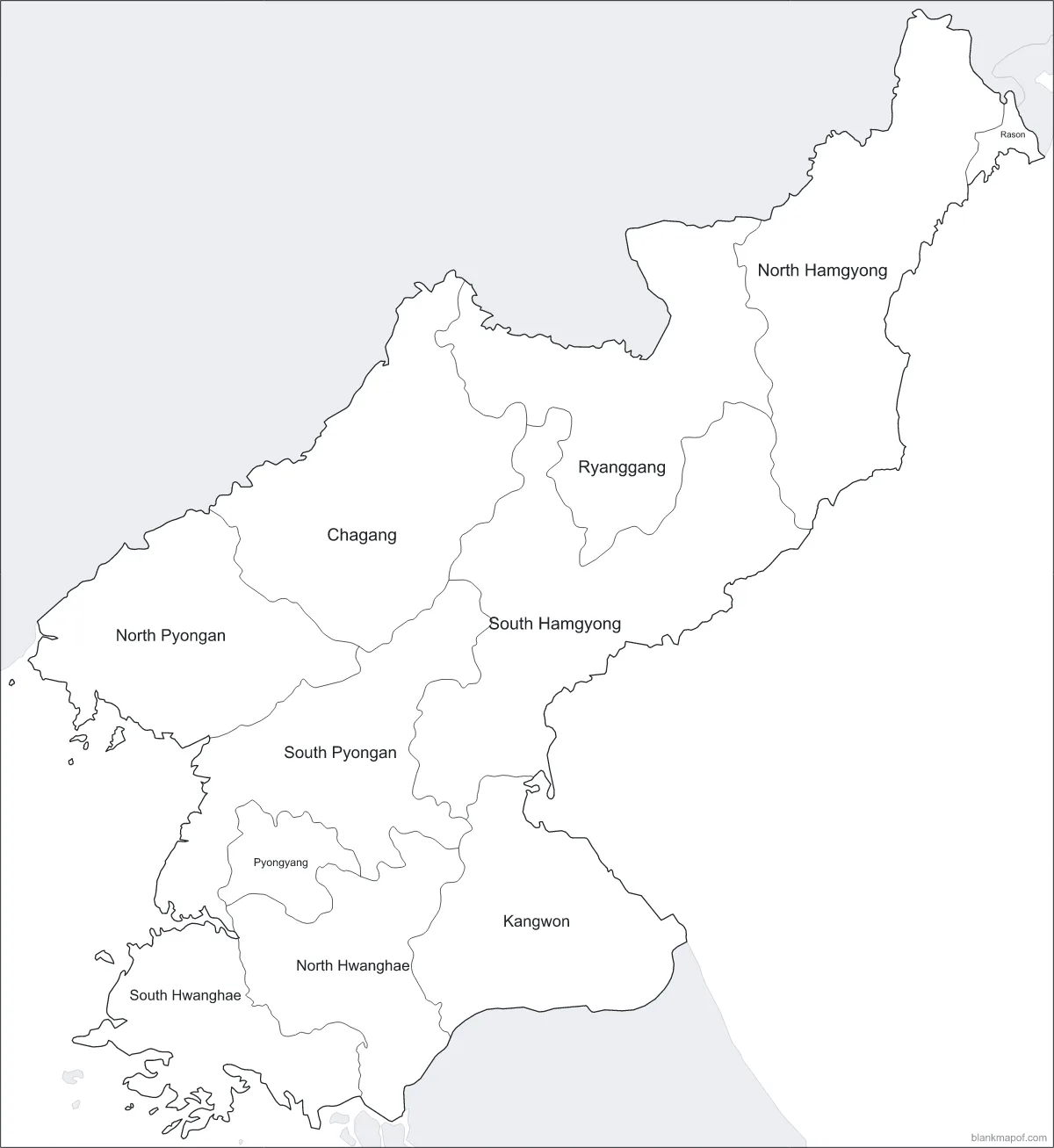 Blank map of North Korea, labeled