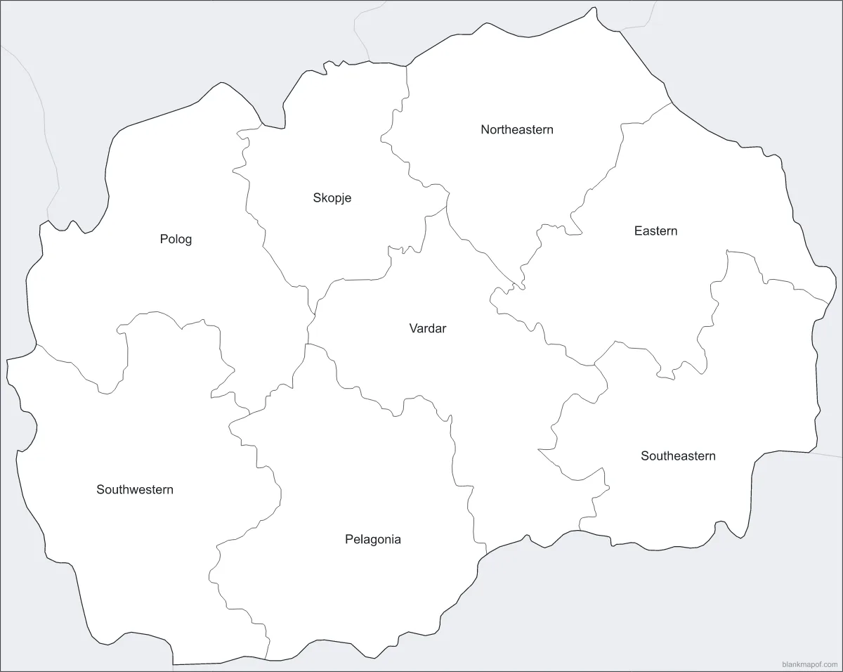 Blank map of North Macedonia, labeled