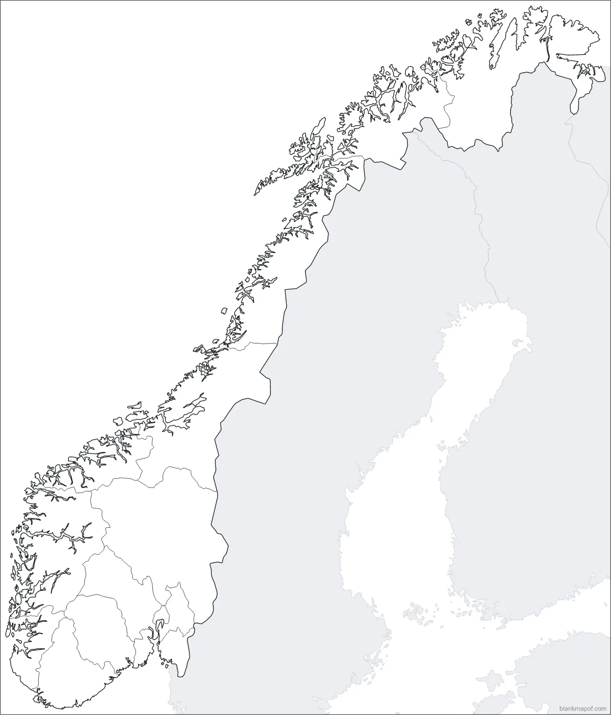 Blank map of Norway, with borders