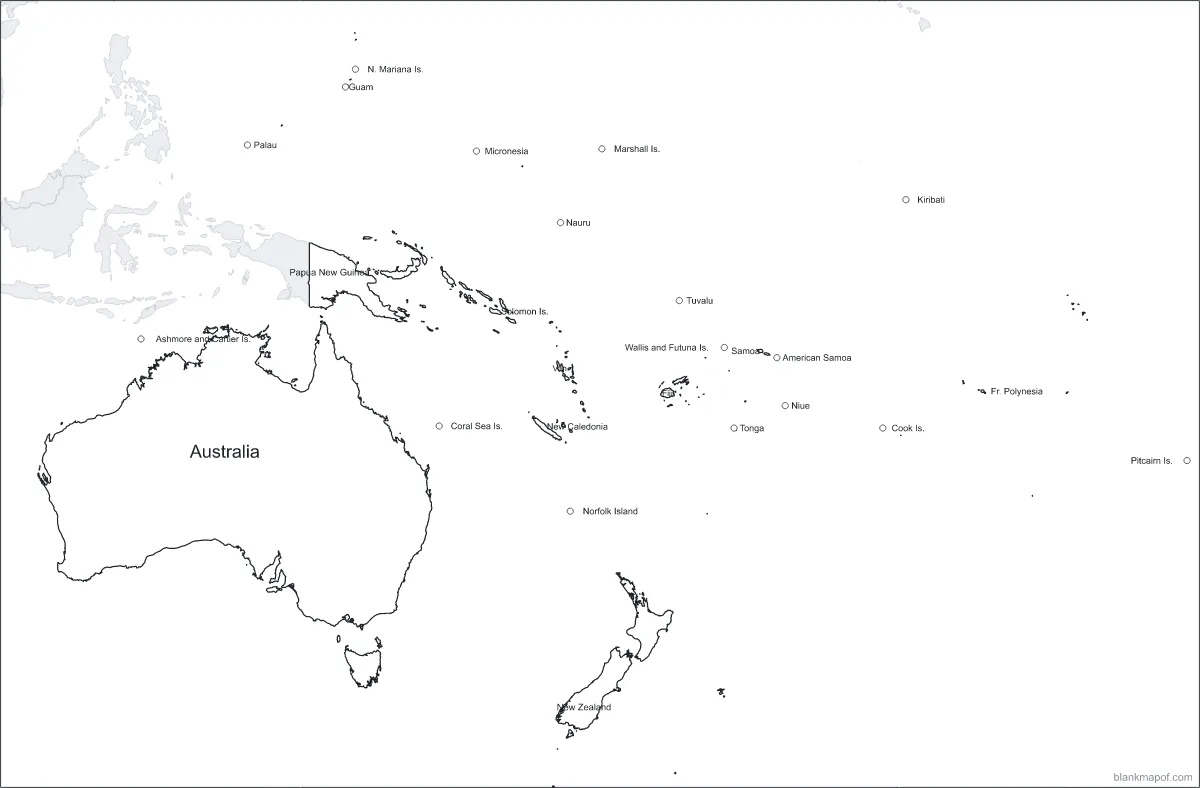 Blank map of Oceania, labeled