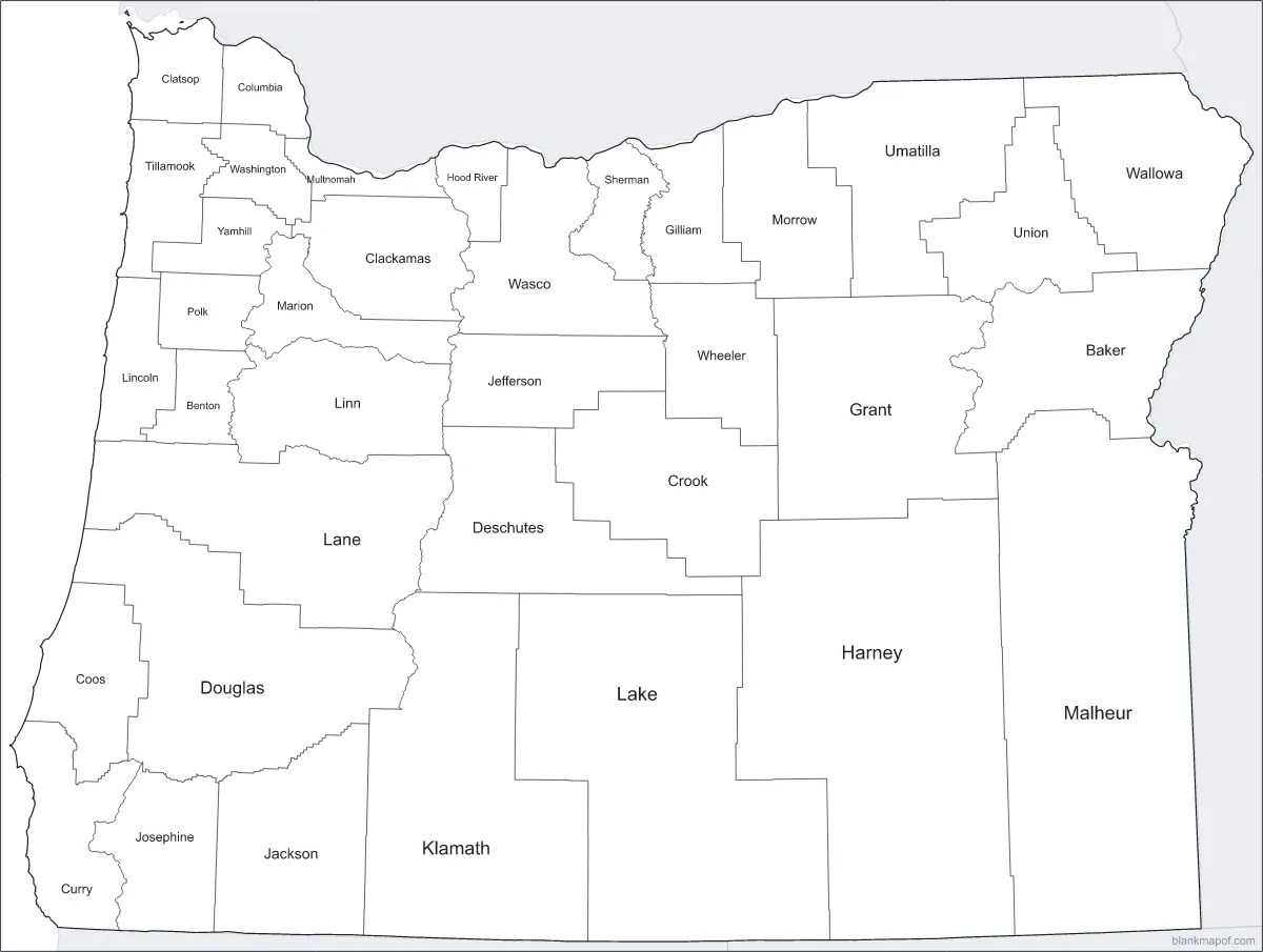 Blank map of Oregon, labeled